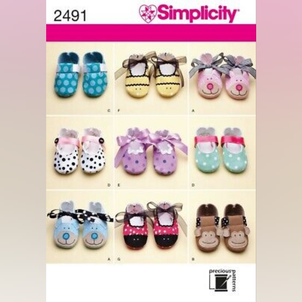 2/$10 OR 3/$15 Simplicity 2491 Baby Shoe Pattern